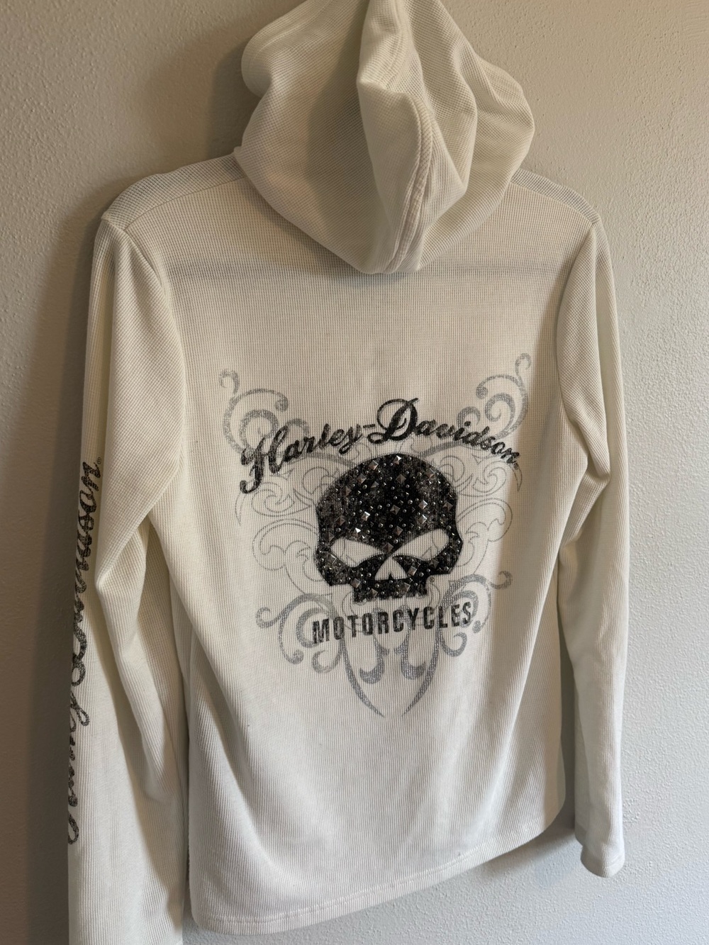 Harley Davidson Lace Up Front Bling Henley Hooded Shirt Women’s Large